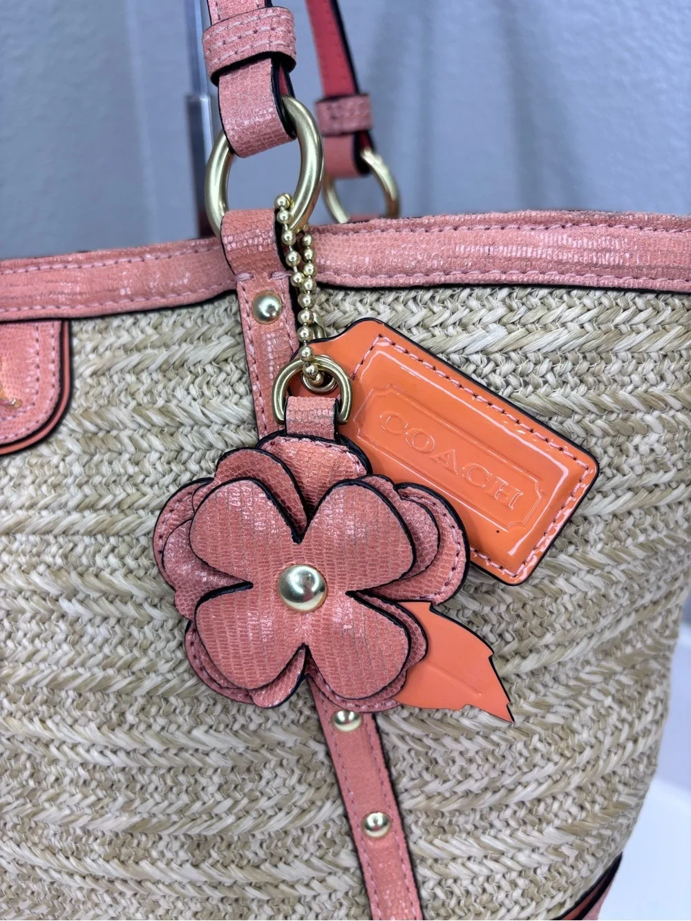 Coach Alexandra Python Straw Tote - Picture 7 of 13